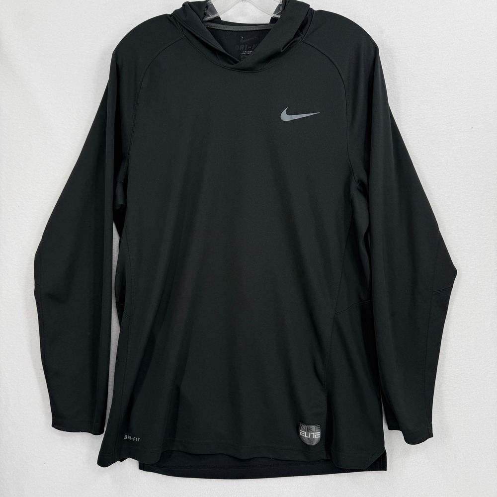 Nike Elite Shooter Basketball Hoodie Mens Large Black Dri-Fit Pullover 840304